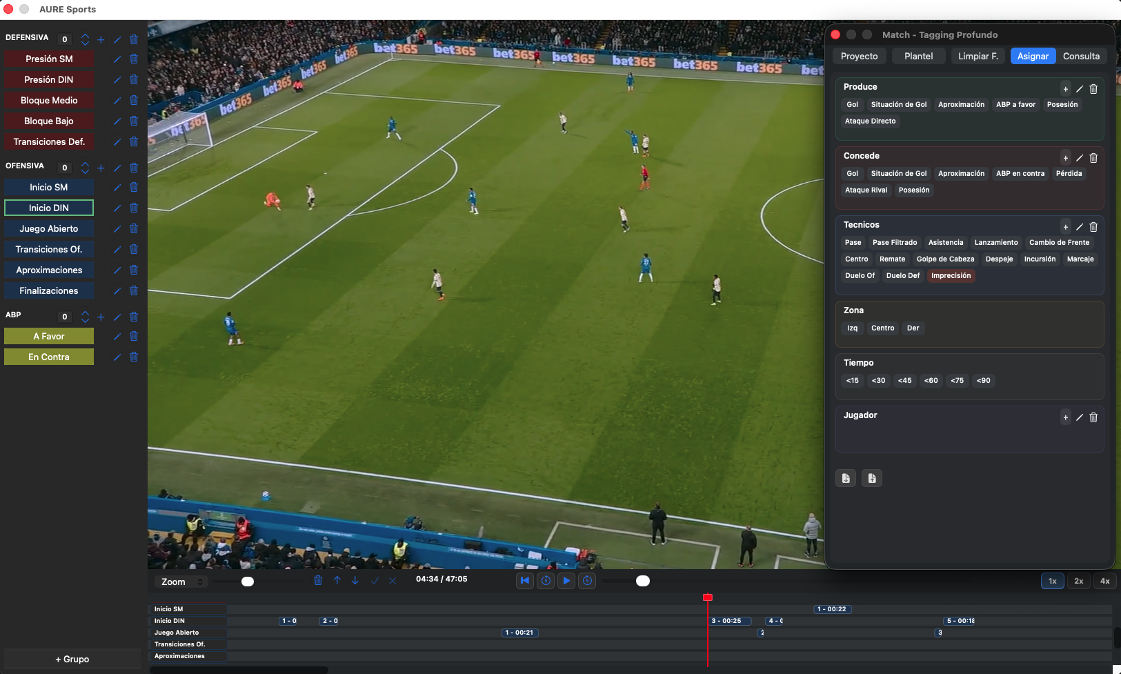 Interface del módulo Análisis de AURE Sports