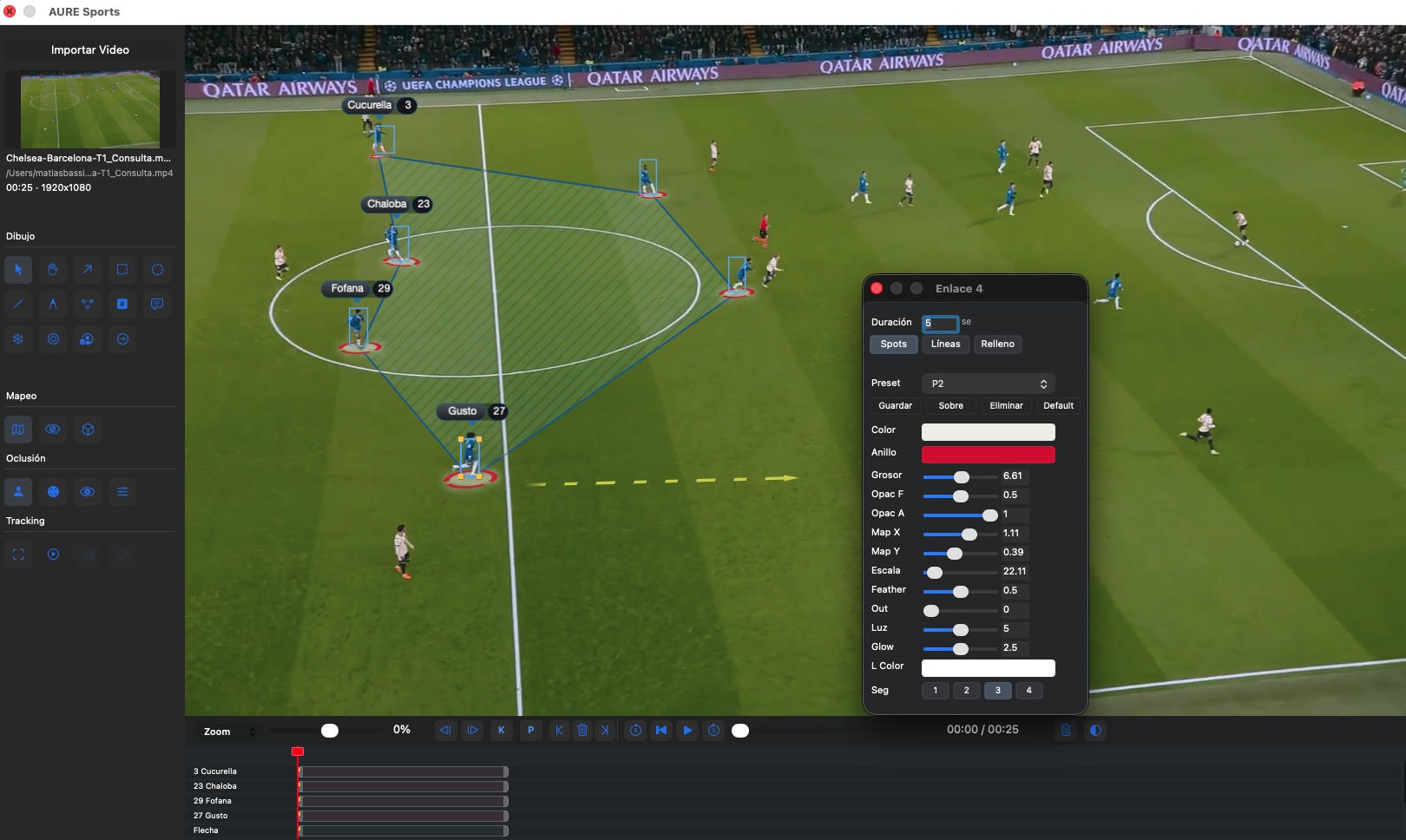 Interface del módulo Dibujo de AURE Sports