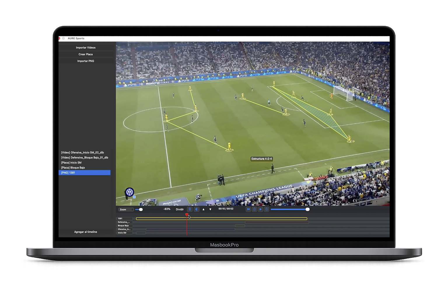 Captura del módulo Edición de AURE Sports